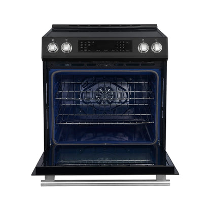 Forno 5-Piece Appliance Package - 30-Inch Inducton Range, Under Cabinet Range Hood, Refrigerator with Water Dispenser, Dishwasher, and 24-Inch Microwave Oven in Black with Antique Brass Trim - APW5-905-30BLK-MWO24