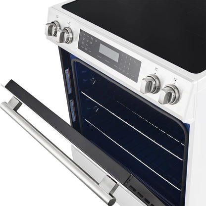 Forno 5-Piece Appliance Package - 30-Inch Induction Range, Under Cabinet Range Hood, Refrigerator with Water Dispenser, Dishwasher, and 30-Inch Microwave Oven in White with Antique Brass Trim - APW5-905-30WHT-MWO30