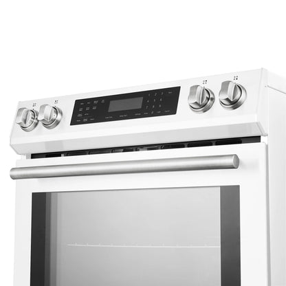 Forno 5-Piece Appliance Package - 30-Inch Induction Range, Under Cabinet Range Hood, Refrigerator with Water Dispenser, Dishwasher, and 24-Inch Microwave Drawer in White with Stainless Steel Trim - APW5-905-30WHT