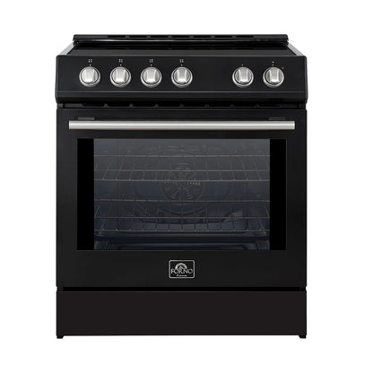 Forno 5-Piece Appliance Package - 30-Inch Induction Range, Under Cabinet Range Hood,  French Door Refrigerator, Dishwasher, and  Microwave Drawer in Black with Stainless Steel Trim - APR5-982-30BLK