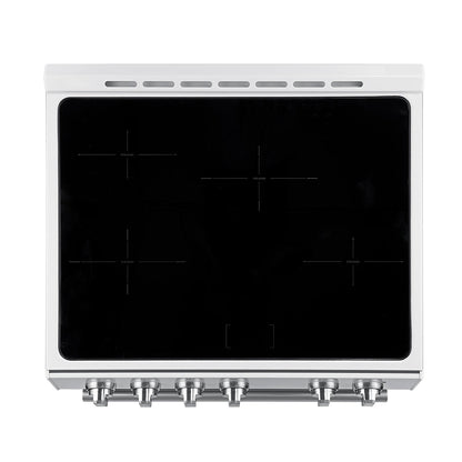 Forno 5-Piece Appliance Package - 30-Inch Induction Range, Under Cabinet Range Hood, French Door Refrigerator, Dishwasher, and 30-Inch Microwave Drawer in White with Stainless Steel Trim - APR5-982-30WHT-MWD30