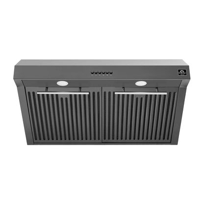 Forno 5-Piece Appliance Package - 30-Inch Induction Range, Under Cabinet Range Hood, Refrigerator with Water Dispenser, Dishwasher, and  Microwave Drawer in Black with Stainless Steel Trim - APW5-905-30BLK