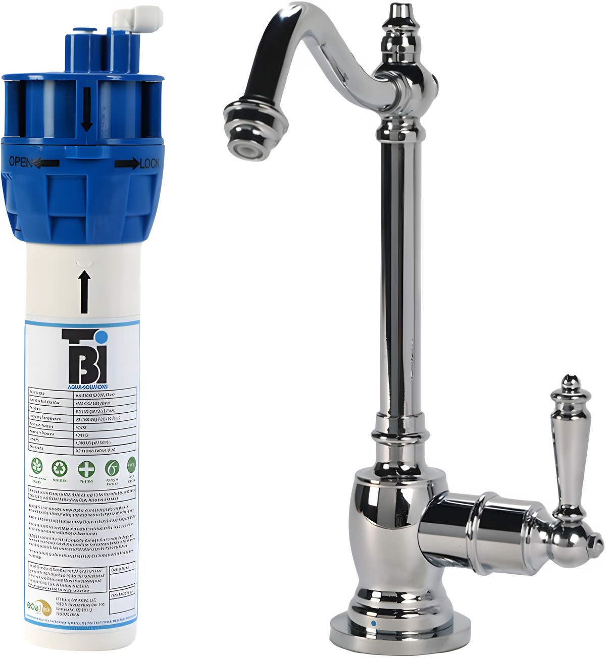 AquaNuTech Filtration System Combo with Traditional Hook Spout Cold Water Faucet New - FL-C2100-CH