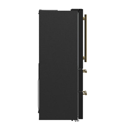 Forno Espresso Moena 36-inch 19.2 Cu.ft French Door Refrigerator in Black with Antique Brass Handle -FFRBI1820-36BLK
