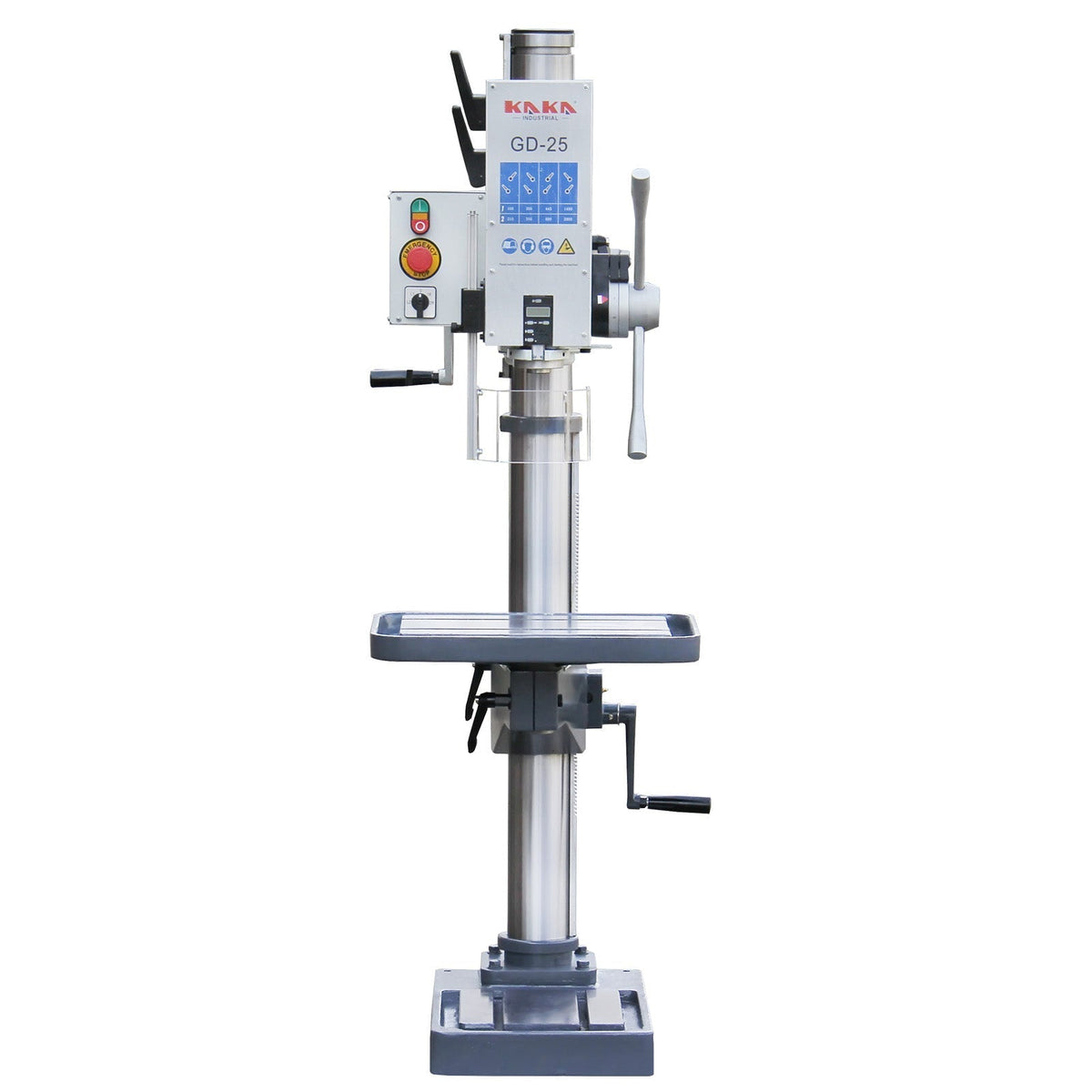KAKA INDUSTRIAL Floor Drill Press, 0.9kW 220V 3-Phase Gear Head, 8-Speed (130-3200 RPM), Cast Iron Benchtop, 1inch GD-25 Steel Drilling and Milling, MT3 Taper, DRO Depth Control - 190017