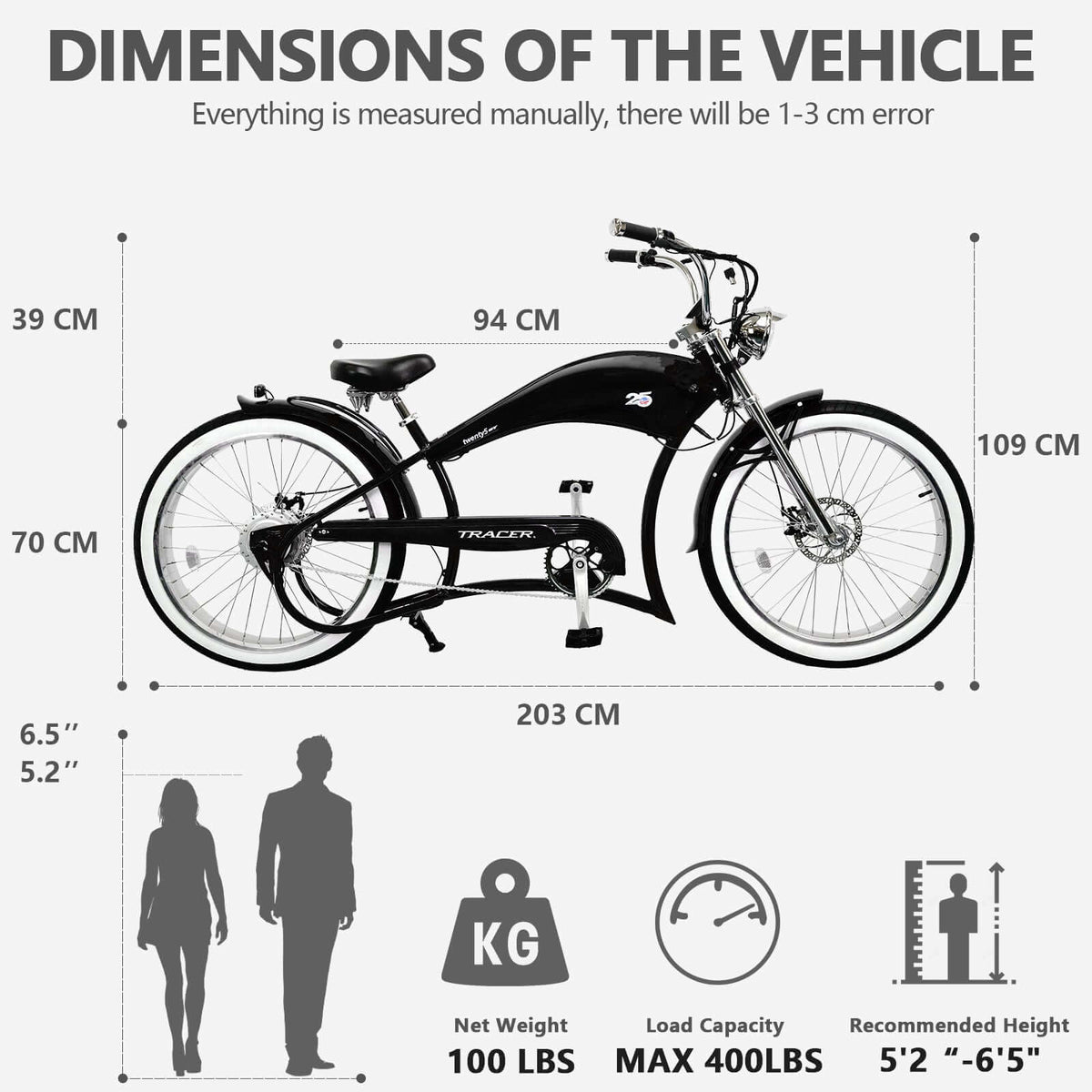 Tracer 500W Twenty5 GT Chopper Cruiser Electric Bike