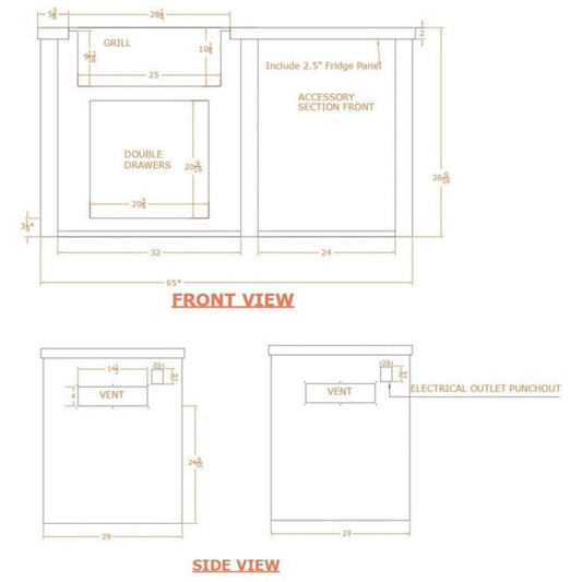 Haven Outdoor 72-Inch Outdoor Kitchen Island with 24-Inch Refrigerator, Gas Grill & Double Access Door - HCOY96REF-AB-LP