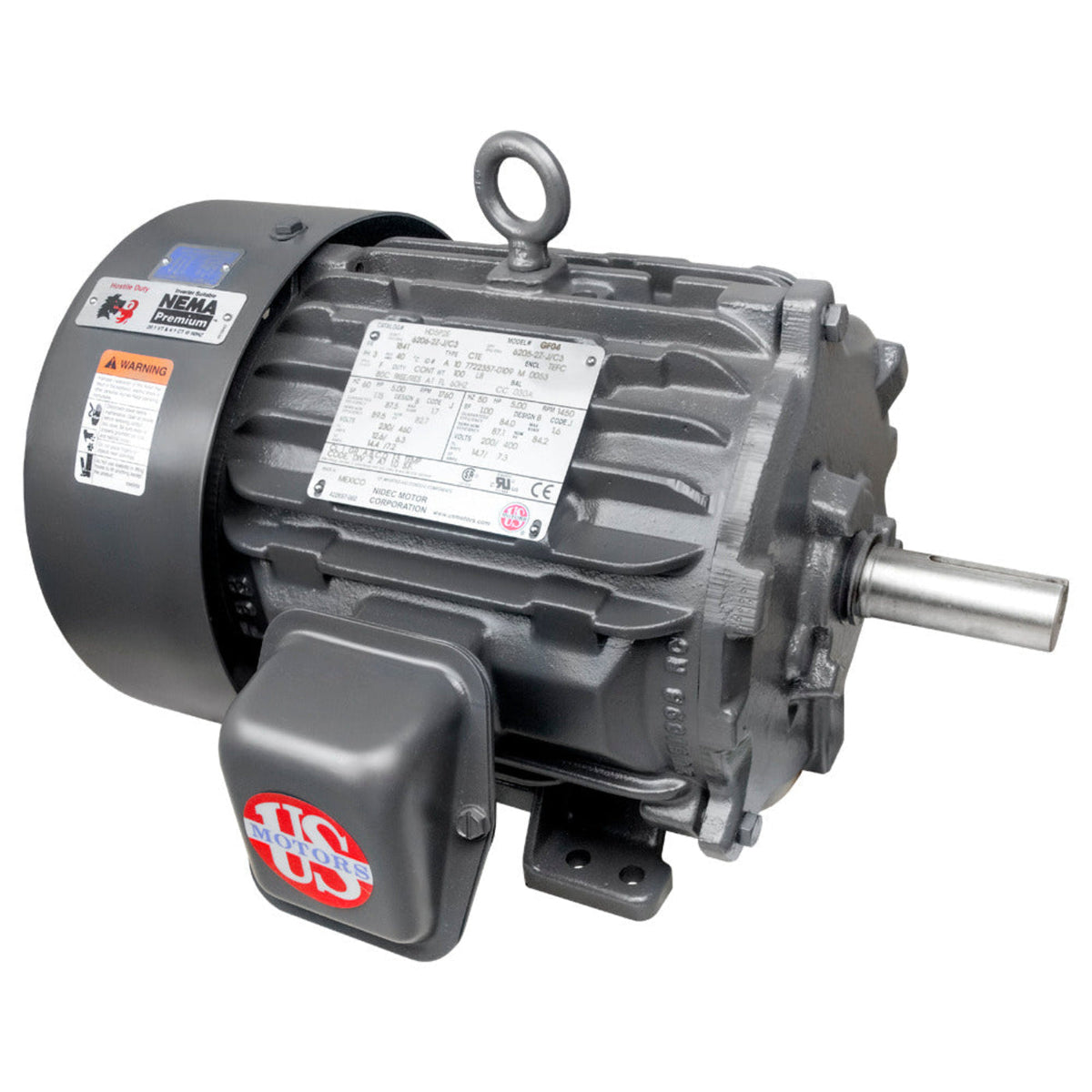 US-Nidec HD5P4E General Purpose Motor 5 HP 900 RPM 230/460V 254T - HD5P4E