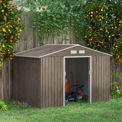 EverBase 9' x 6' Outdoor Storage Shed with Foundation Kit, Double Lockable Door & Air Vents, Light Brown
