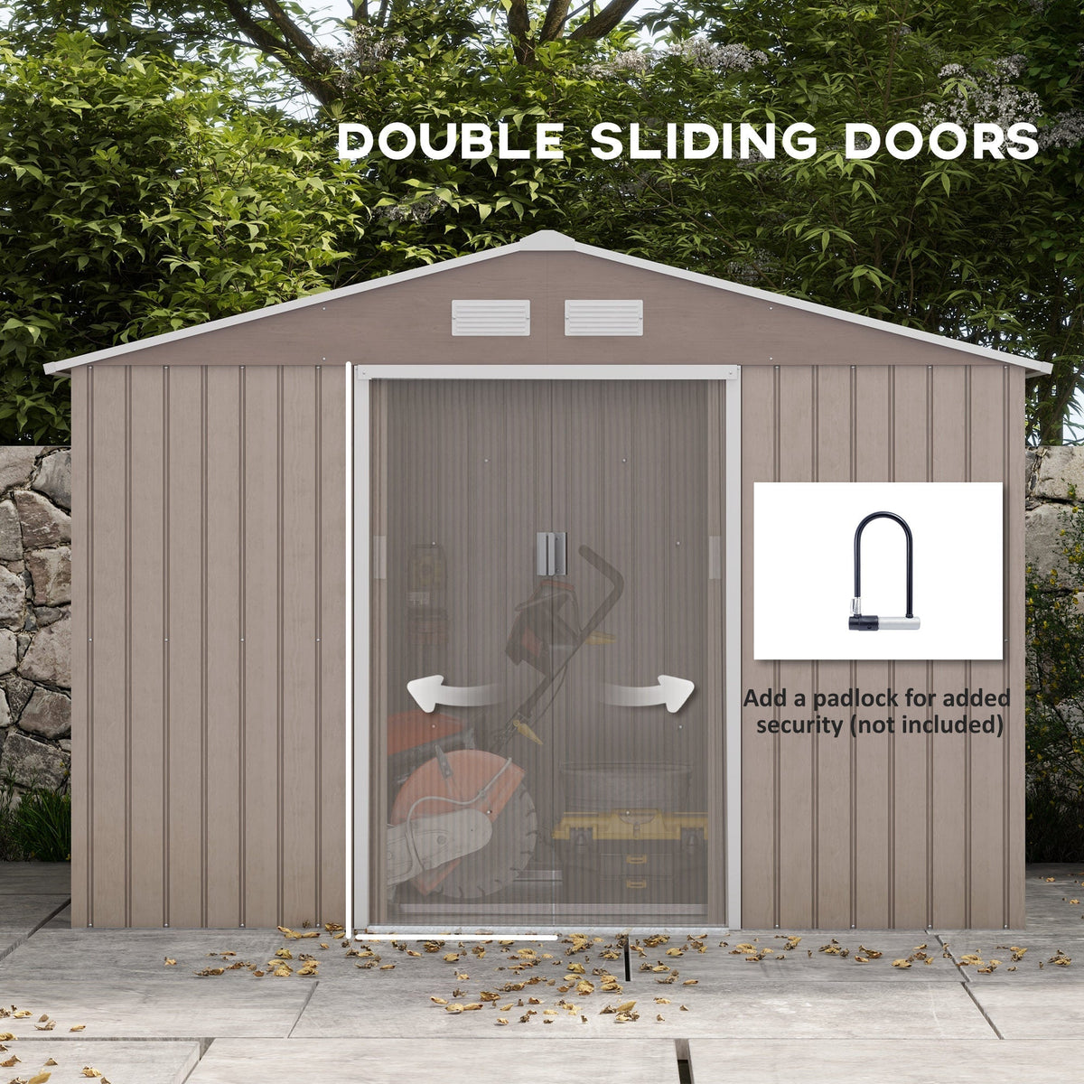 EverBase 9' x 6' Outdoor Storage Shed with Foundation Kit, Double Lockable Door & Air Vents, Light Brown
