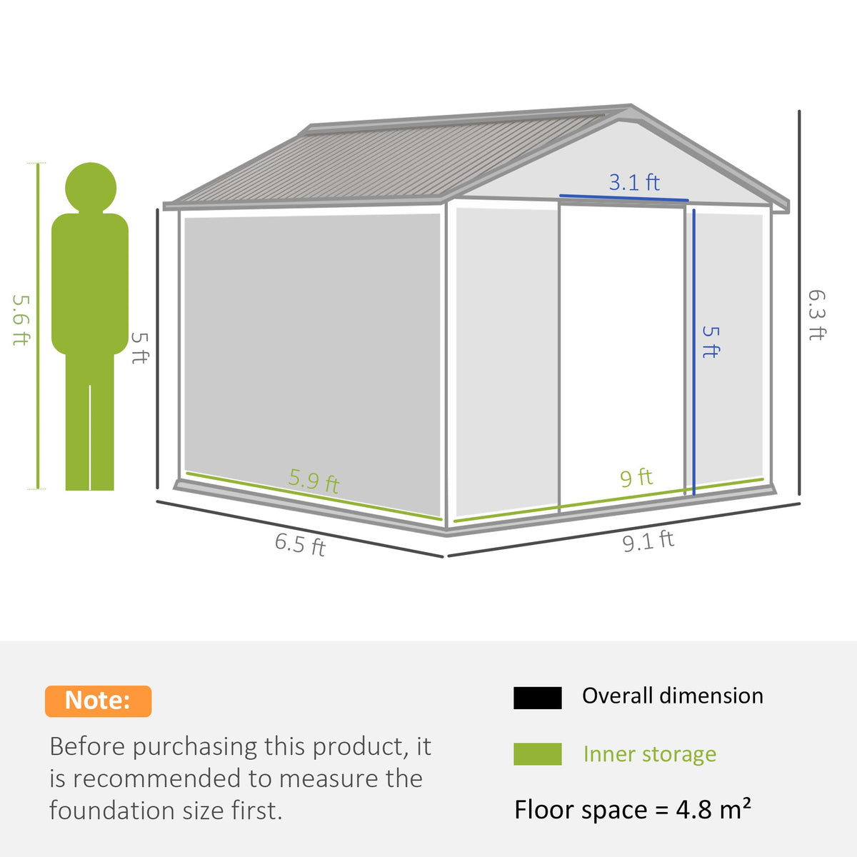 EverBase 9' x 6' Outdoor Storage Shed with Foundation Kit, Double Lockable Door & Air Vents, Light Brown