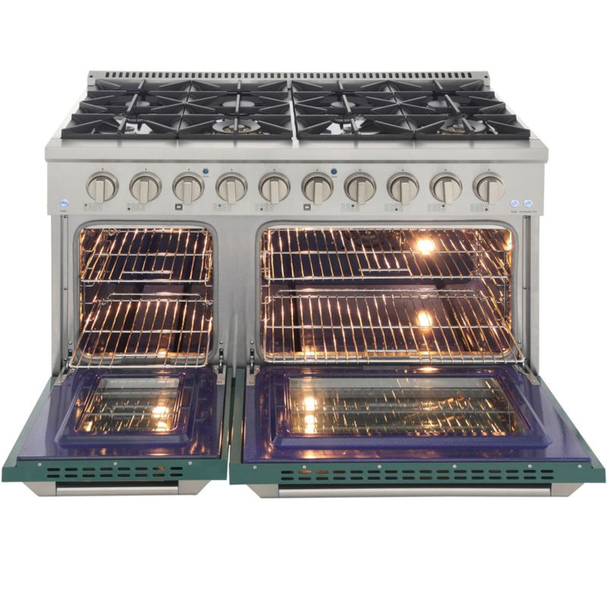 GREE Kucht 48 Inch Pro-Style KDF Series Liquid Propane Gas Stainless Steel Dual Fuel Range with Green Oven Door - KDF482/LP-G
