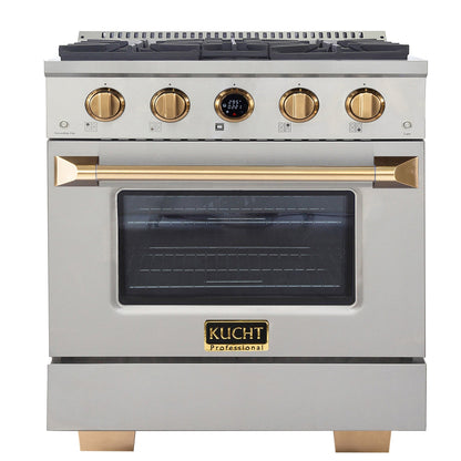 Kucht 30" 4.2 cu. ft. 4 Burner Propane Gas Dual Fuel Range in Stainless Steel with Gold Accents and Digital Thermostat - KXP30-GL/LP