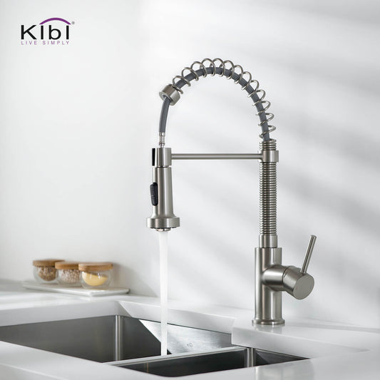 Kibi Aurora Single Handle High Arc Pull Down Kitchen Faucet In Brushed Nickel Finish - KKF2003BN