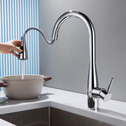 Kibi Bari-T Single Handle Pull Down Kitchen Sink Faucet With Soap Dispenser in Chrome Finish - C-KKF2016CH-KSD100CH
