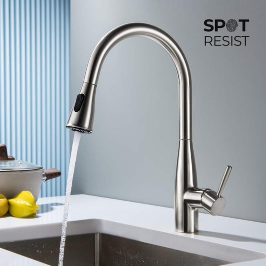 Kibi Bari-T Single Handle Pull Down Kitchen Sink Faucet in Brushed Nickel Finish - KKF2016BN