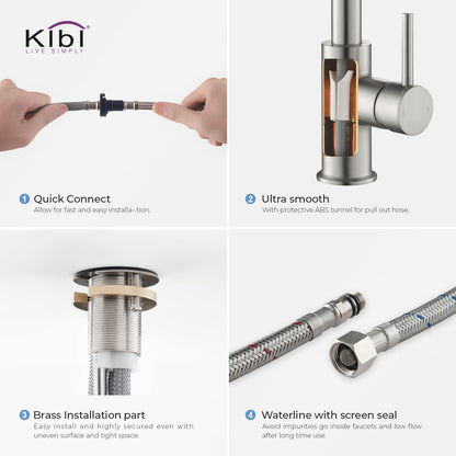 Kibi Casa Single Handle High Arc Pull Down Kitchen Faucet in Brushed Nickel Finish - KKF2002BN