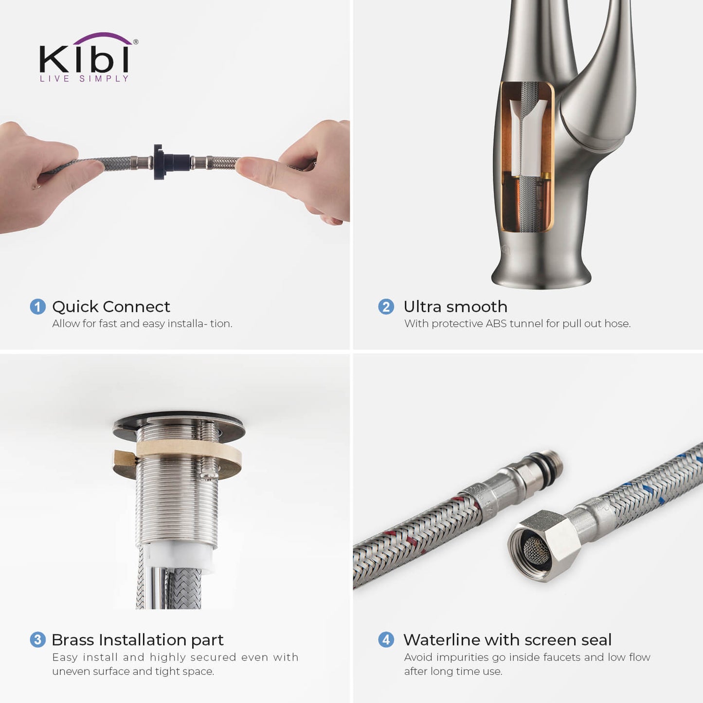 Kibi Cedar Single Handle High Arc Pull Down Kitchen Faucet With Soap Dispenser in Brushed Nickel Finish - C-KKF2010BN-KSD101BN