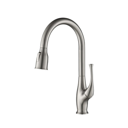 Kibi Cedar Single Handle High Arc Pull Down Kitchen Faucet With Soap Dispenser in Brushed Nickel Finish - C-KKF2010BN-KSD101BN