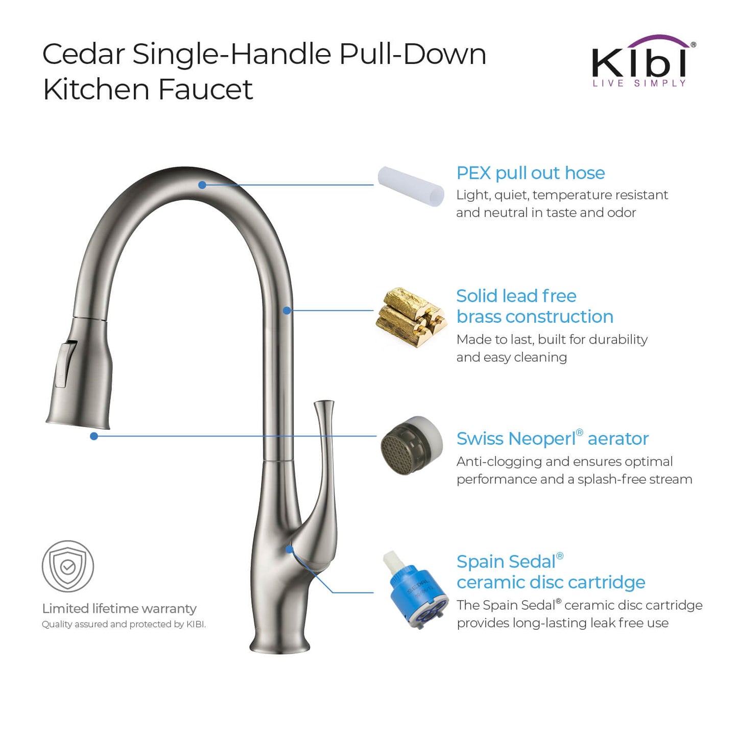 Kibi Cedar Single Handle High Arc Pull Down Kitchen Faucet With Soap Dispenser in Brushed Nickel Finish - C-KKF2010BN-KSD101BN