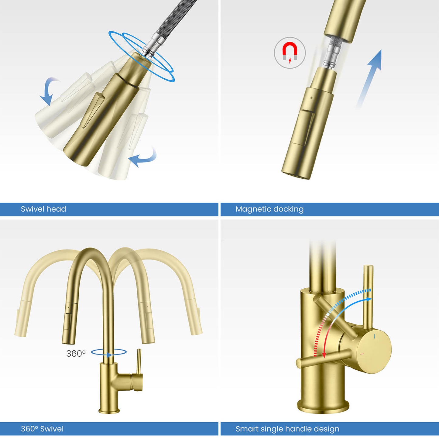 Kibi Circular Single Handle Pull Down Kitchen Faucet in Brushed Gold Finish - KKF2013BG
