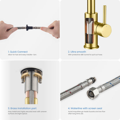 Kibi Circular Single Handle Pull Down Kitchen Faucet in Brushed Gold Finish - KKF2013BG