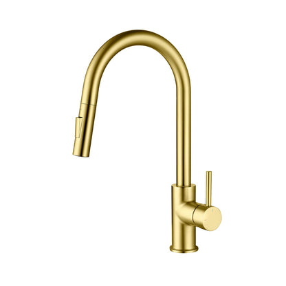 Kibi Circular Single Handle Pull Down Kitchen Faucet in Brushed Gold Finish - KKF2013BG