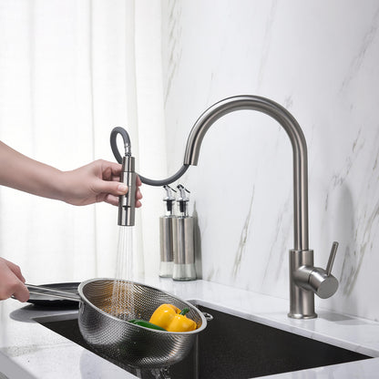 Kibi Circular Single Handle Pull Down Kitchen Faucet in Brushed Nickel Finish - KKF2013BN