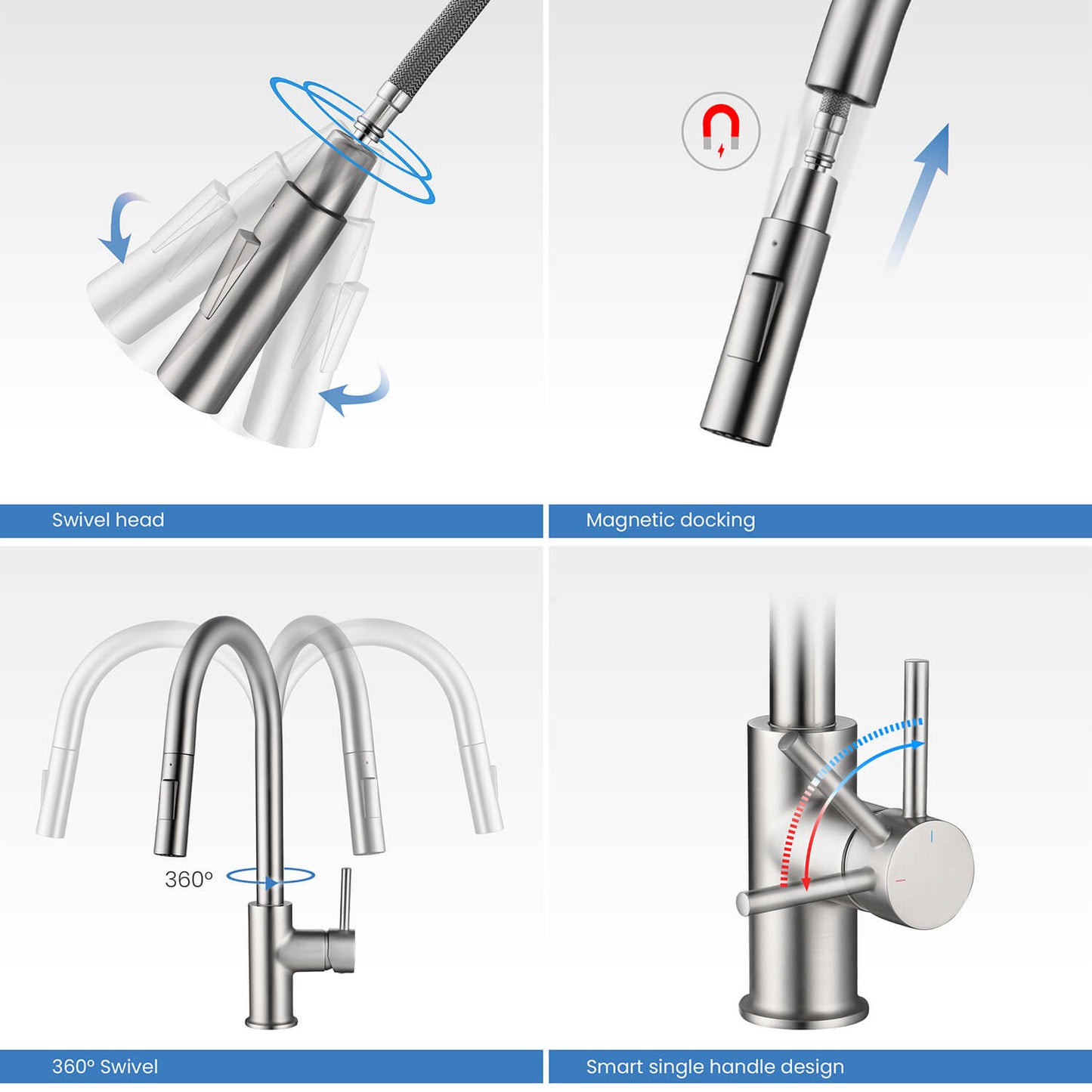 Kibi Circular Single Handle Pull Down Kitchen Faucet in Brushed Nickel Finish - KKF2013BN