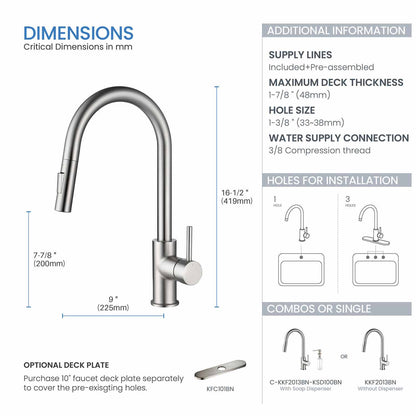 Kibi Circular Single Handle Pull Down Kitchen Faucet in Brushed Nickel Finish - KKF2013BN