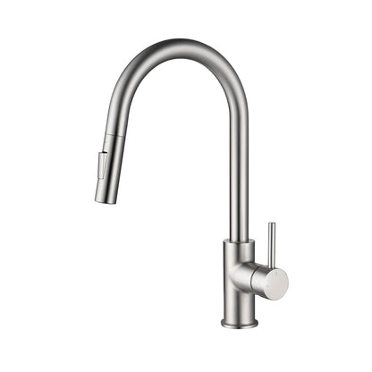 Kibi Circular Single Handle Pull Down Kitchen Faucet in Brushed Nickel Finish - KKF2013BN