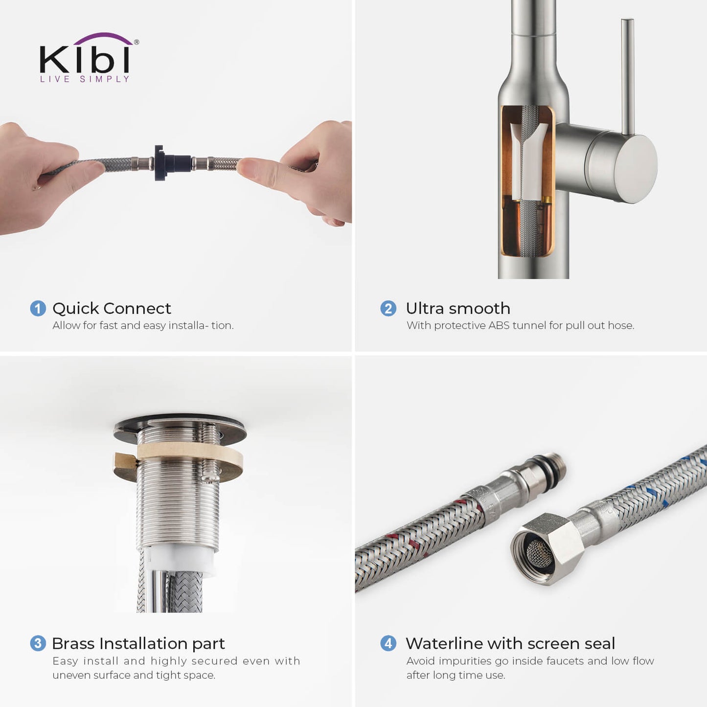 Kibi Hilo Single Handle High Arc Pull Down Kitchen Faucet in Brushed Nickel Finish - KKF2008BN
