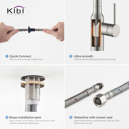 Kibi Hilo Single Handle High Arc Pull Down Kitchen Faucet in Brushed Nickel Finish - KKF2008BN