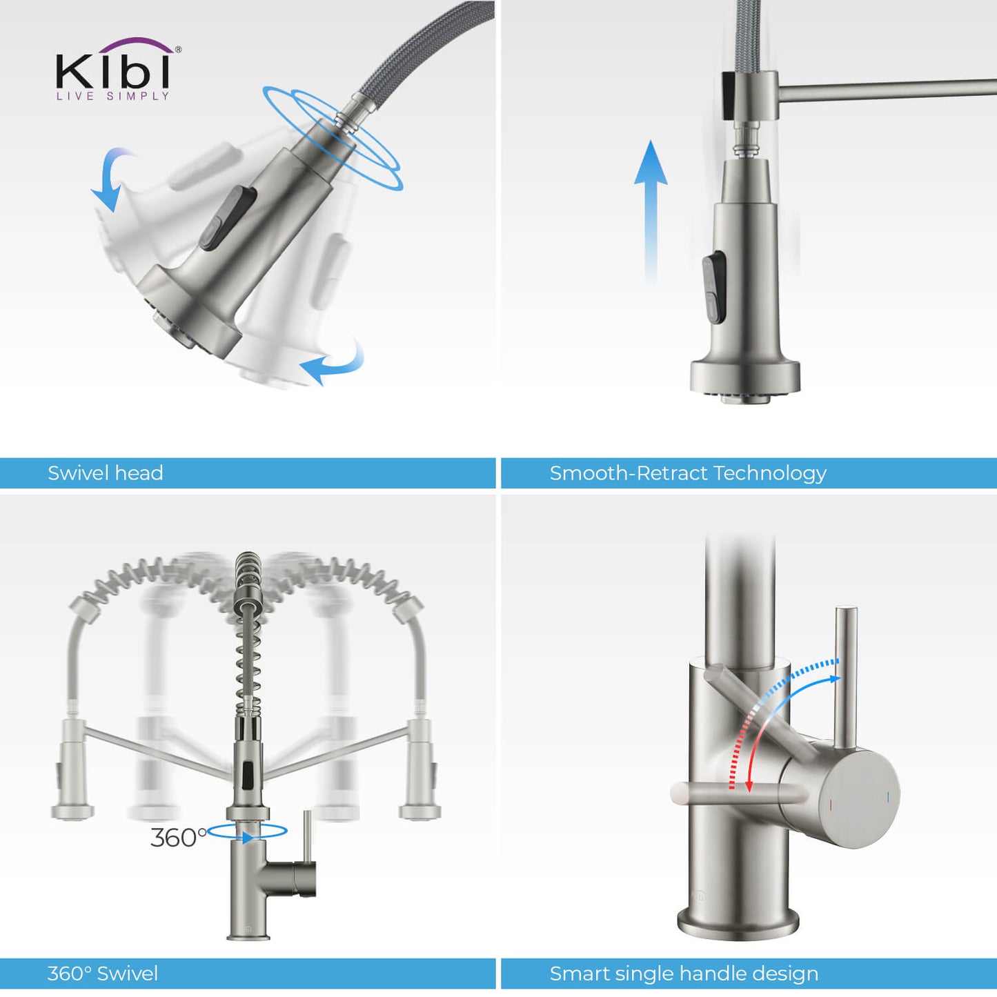 Kibi Lodi Single Handle High Arc Pull Down Kitchen Faucet IN Brushed Nickel Finish - KKF2004BN
