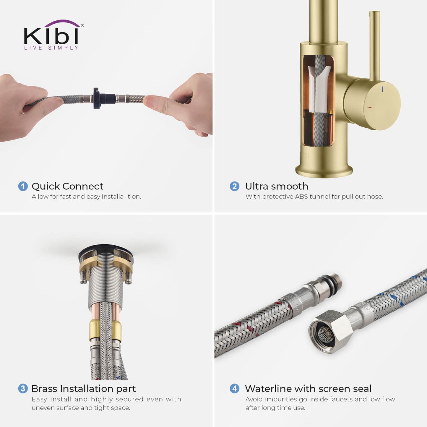 Kibi Luxe Single Handle High Arc Pull Down Kitchen Faucet in Brushed Gold Finish - KKF2011BG