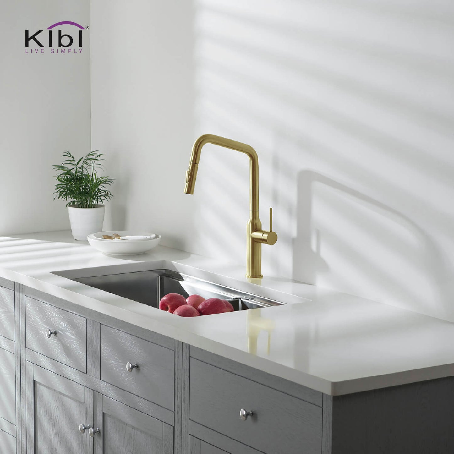 Kibi Macon Single Handle High Arc Pull Down Kitchen Faucet in Brushed Gold Finish - KKF2007BG