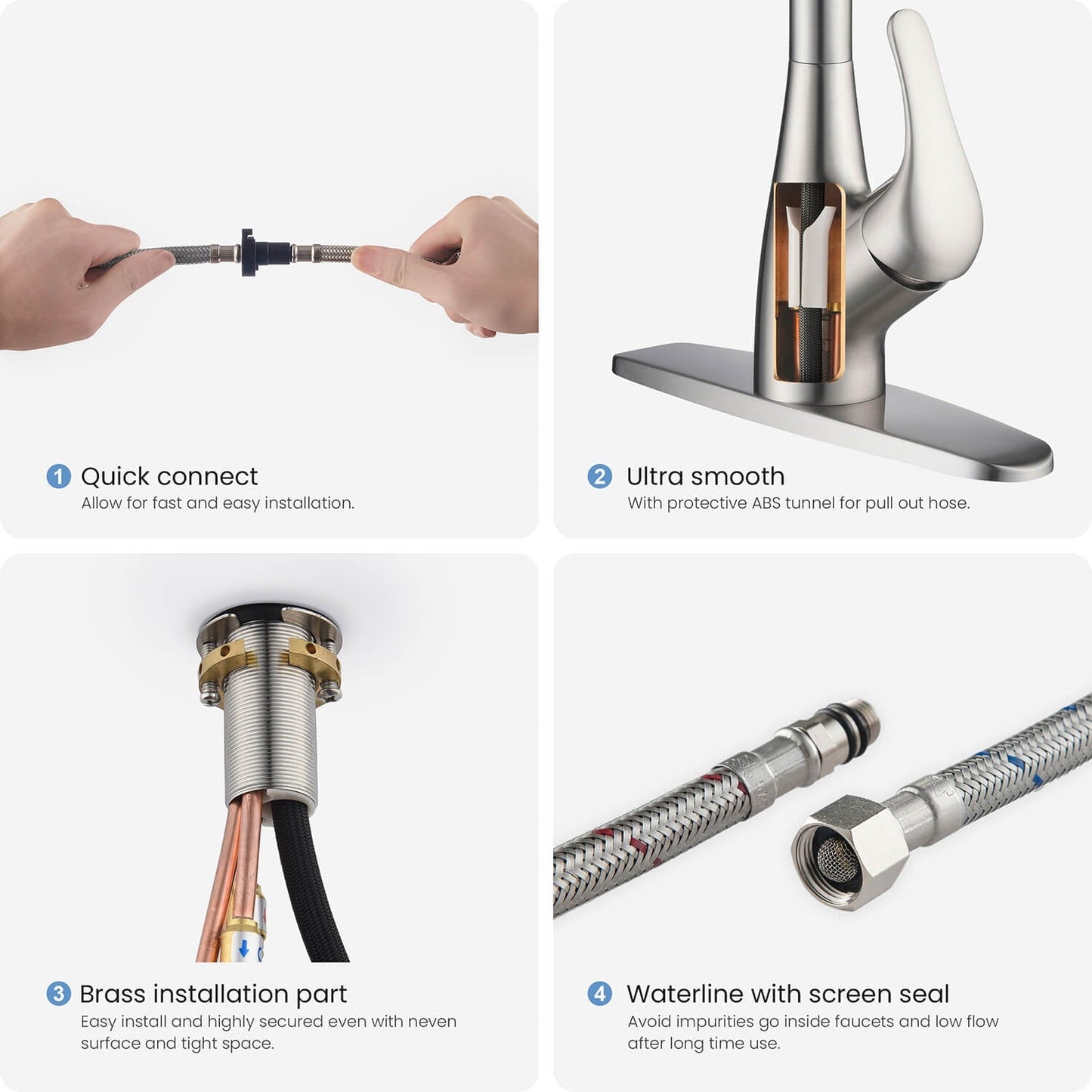 Kibi Single Handle Pull Down Kitchen Faucet In Brushed Nickel Finish - F101BN