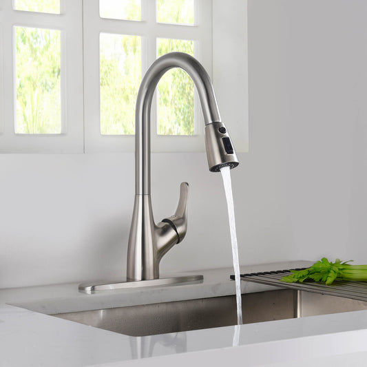 Kibi Single Handle Pull Down Kitchen Faucet In Brushed Nickel Finish - F101BN