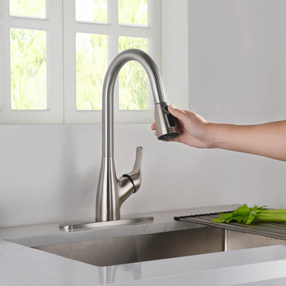 Kibi Single Handle Pull Down Kitchen Faucet In Brushed Nickel Finish - F101BN