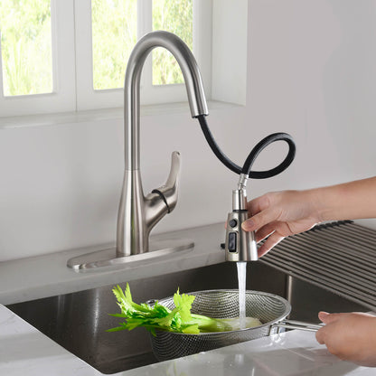 Kibi Single Handle Pull Down Kitchen Faucet In Brushed Nickel Finish - F101BN