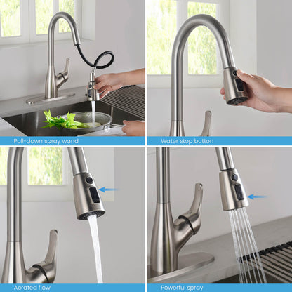 Kibi Single Handle Pull Down Kitchen Faucet In Brushed Nickel Finish - F101BN