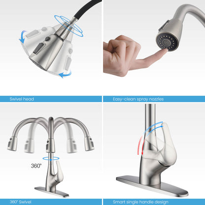 Kibi Single Handle Pull Down Kitchen Faucet In Brushed Nickel Finish - F101BN