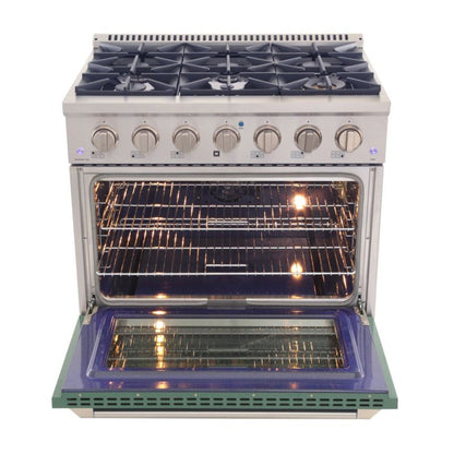 GREE  Kucht 36 Inch Pro-Class KDF Series Natural Gas Stainless Steel Dual Fuel Range with Green Oven Door - KDF362-G