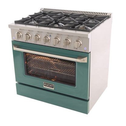 Kucht 36 Inch Professional KNG Series Liquid Propane Gas Stainless Steel Range with Green Oven Door - KNG361/LP-G