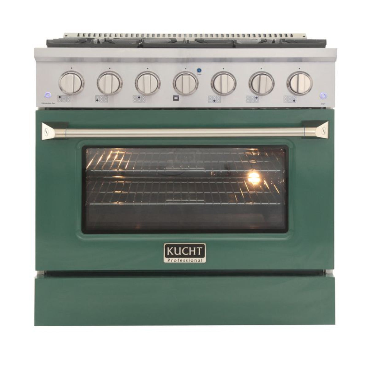 Kucht 36 Inch Professional KNG Series Liquid Propane Gas Stainless Steel Range with Green Oven Door - KNG361/LP-G