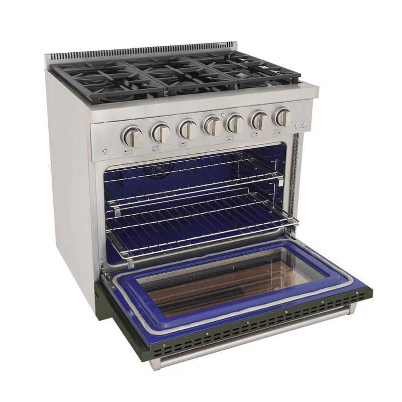 Kucht 36 Inch Professional KFX-X Series Liquid Propane Gas Stainless Steel Range with Green Oven Door