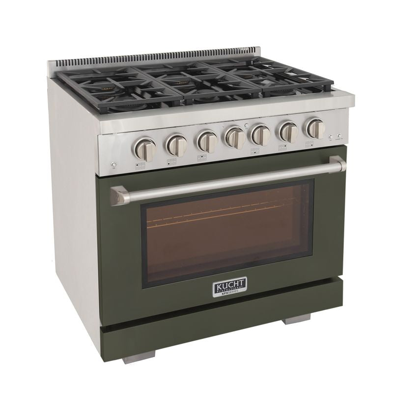 Kucht 36 Inch Professional KFX-X Series Liquid Propane Gas Stainless Steel Range with Green Oven Door