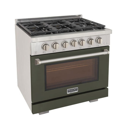 Kucht 36 Inch Professional KFX-X Series Liquid Propane Gas Stainless Steel Range with Green Oven Door