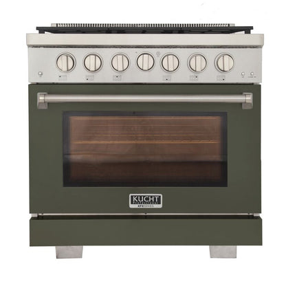 Kucht 36 Inch Professional KFX-X Series Liquid Propane Gas Stainless Steel Range with Green Oven Door