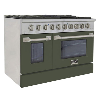 Kucht 48 Inch Professional KNG Series Liquid Propane Gas Stainless Steel Range with Olive Green Oven Door - KNG481/LP-OG